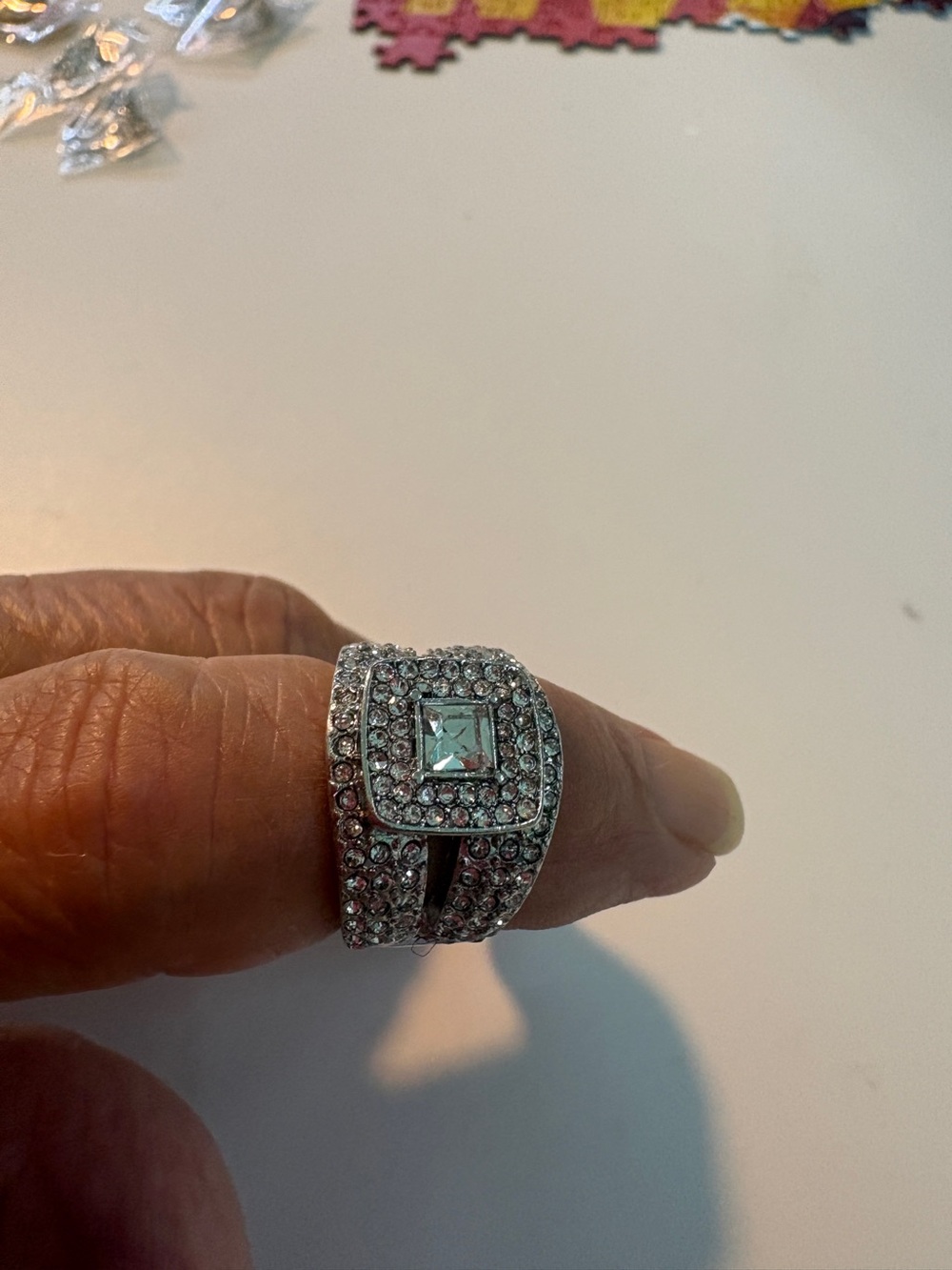 Sparkling Silver-Tone Cubic Zirconia Cocktail Ring Size 6